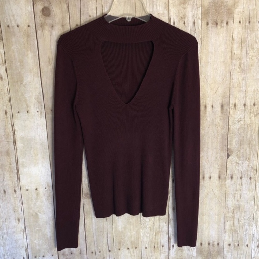 Long Sleeve Ribbed Cut-Out Choker Sweater